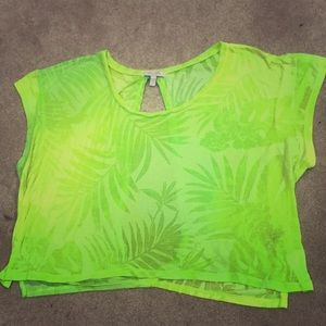 Delia’s neon green/yellow crop top, open back!